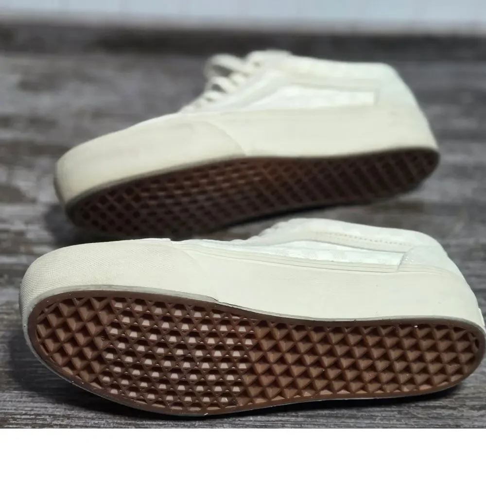 Vans Unisex Off White Leather and Canvas Platform Old Skool Sneaker M7.5  W9 - Picture 7 of 7